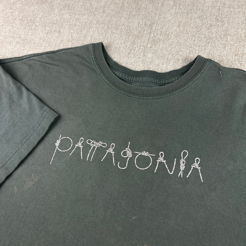 Patagonia Knot T-Shirt Mens XL Green Climbing Distressed Organic Cotton 2000s